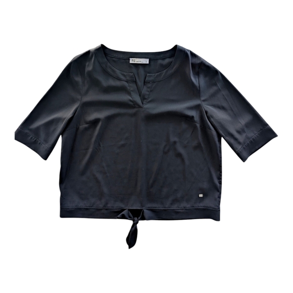 FIG Tie Front Short Sleeve Blouse Women's Large Black - Picture 1 of 8
